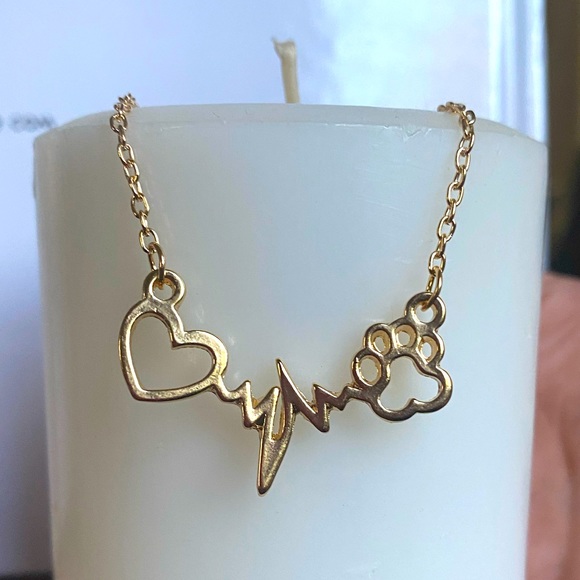 iheartdogs Jewelry - 🐾 Dog Paw + Heart + Heartbeat Gold Necklace 🐾